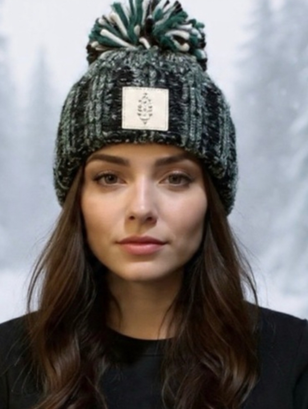 NEW Free People FP Movement Pom Party Reflective Beanie BLack White Green Combo